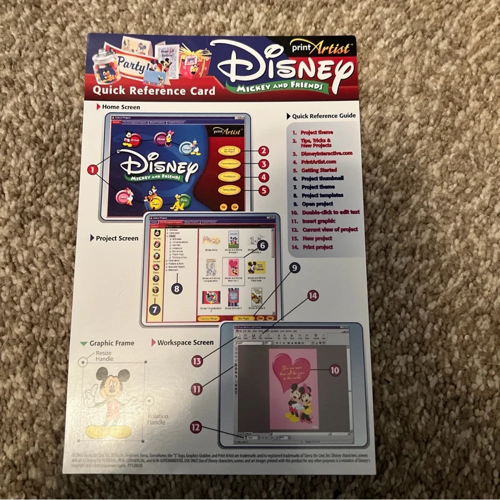 Print Artist Disney Mickey and Friends PC Greeting Cards, scrapbooking 2001 PC